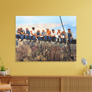 Lunchtijd op een wolkenkrabber gerestaureerd 1932 canvas afdruk