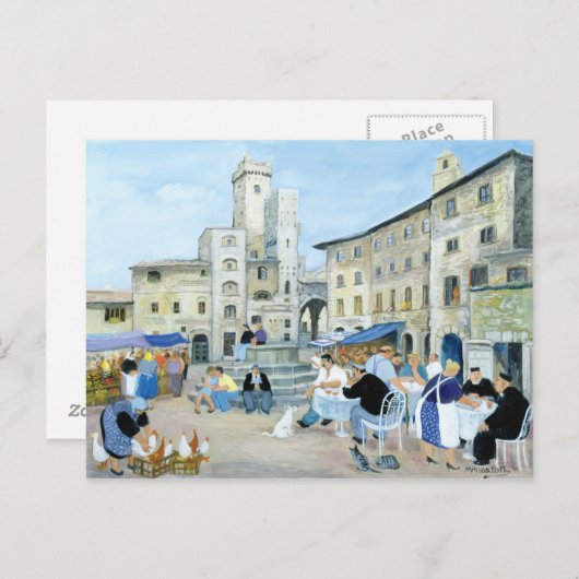 Lunchtime op een marktplein in Toscane Briefkaart (Voorkant / Achterkant)
