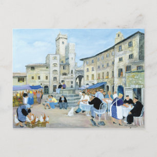 Lunchtime op een marktplein in Toscane Briefkaart