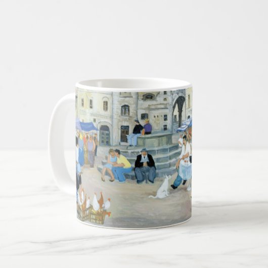 Lunchtime op een marktplein in Toscane Koffiemok (Voorkant links)