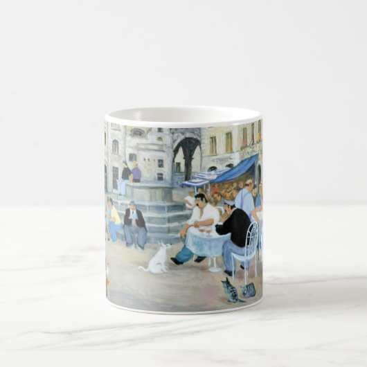 Lunchtime op een marktplein in Toscane Koffiemok (Center)