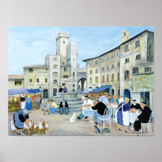 Lunchtime op een marktplein in Toscane Poster (Voorkant)