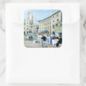 Lunchtime op een marktplein in Toscane Vierkante Sticker (Tas)