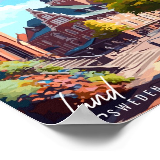 Lund Zweden vintage reisillustratie Poster (Hoek)