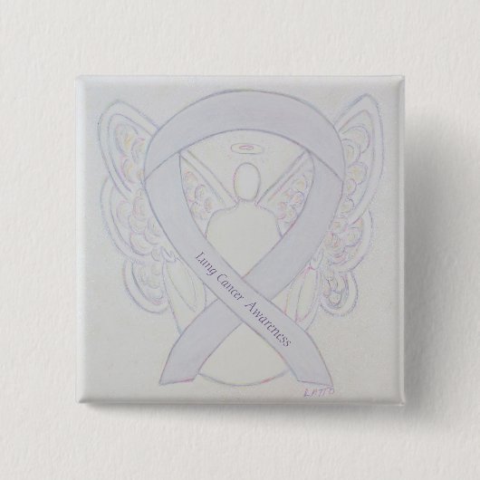 Lung Cancer Awareness Angel Pearl Ribbon Button (Voorkant)