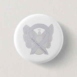 Lung Cancer Awareness Angel Pearl Ribbon Button