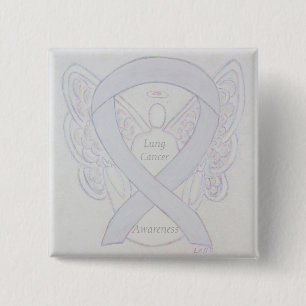 Lung Cancer Awareness Angel Ribbon Art Pin Vierkante Button 5,1 Cm