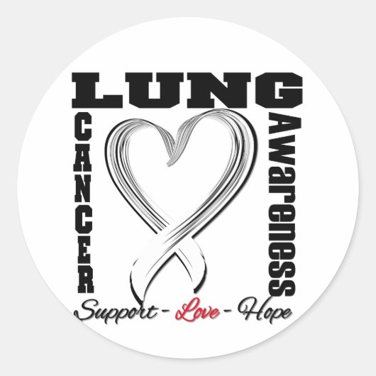 Lung Cancer Awareness Borhed Heart Ribbon Ronde Sticker (Voorkant)