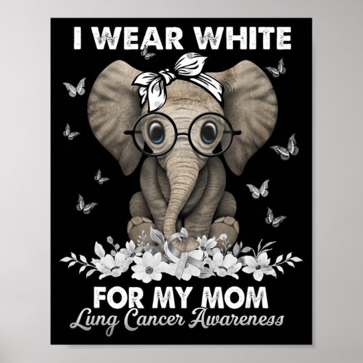 Lung Cancer Awareness Elephant White Ribbon for My Poster (Voorkant)