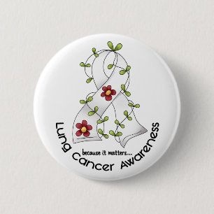 Lung Cancer Awareness FLOWER RIBBON 1 Ronde Button 5,7 Cm