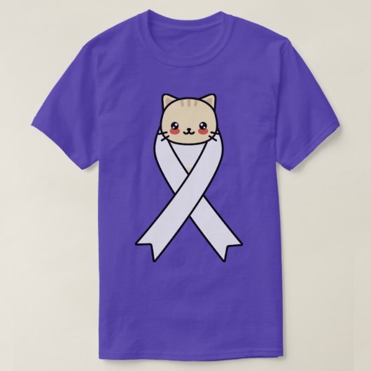 Lung Cancer Awareness Kawaii Cat White Ribbon Gift T-shirt (Design voorkant)