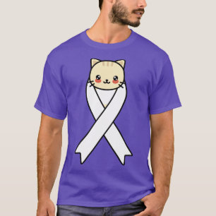 Lung Cancer Awareness Kawaii Cat White Ribbon Gift T-shirt