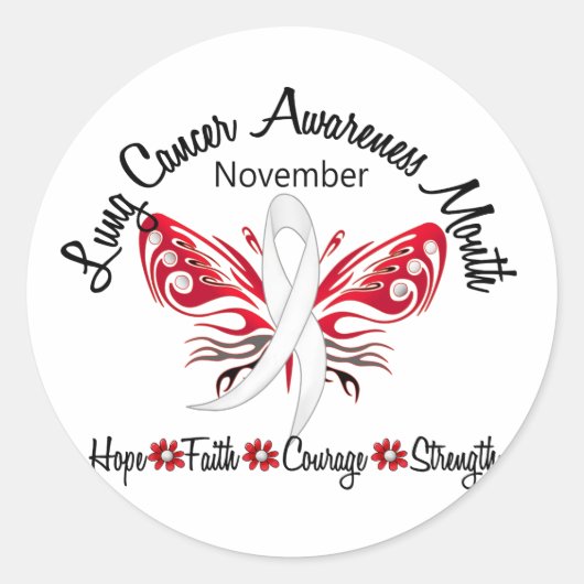 Lung Cancer Awareness Maand Vlinder 3.2 Ronde Sticker (Voorkant)