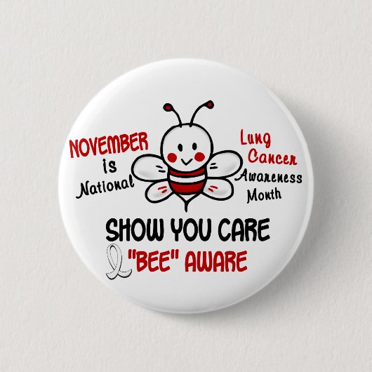 Lung Cancer Awareness Mae Bee 1.2 Ronde Button 5,7 Cm (Voorkant)