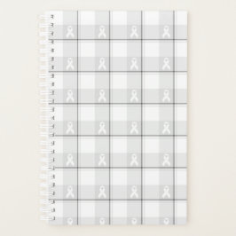 Lung Cancer Awareness Plaid Planner, White Ribbon Planner