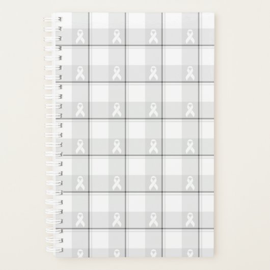 Lung Cancer Awareness Plaid Planner, White Ribbon Planner