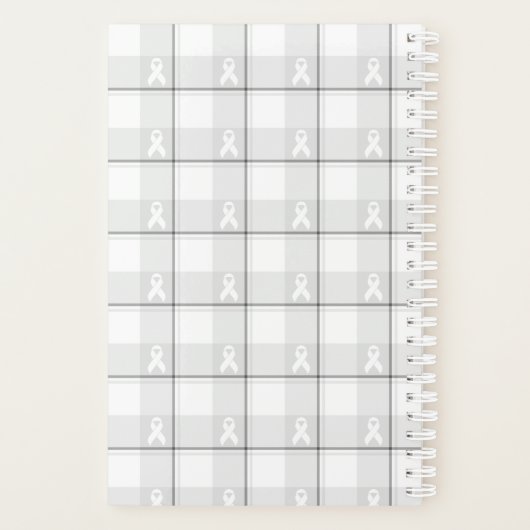 Lung Cancer Awareness Plaid Planner, White Ribbon Planner (Achterkant)