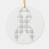 Lung Cancer Awareness Plaid White Ribbon Keramisch Ornament (Voorkant)