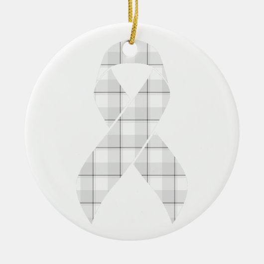 Lung Cancer Awareness Plaid White Ribbon Keramisch Ornament (Voorkant)