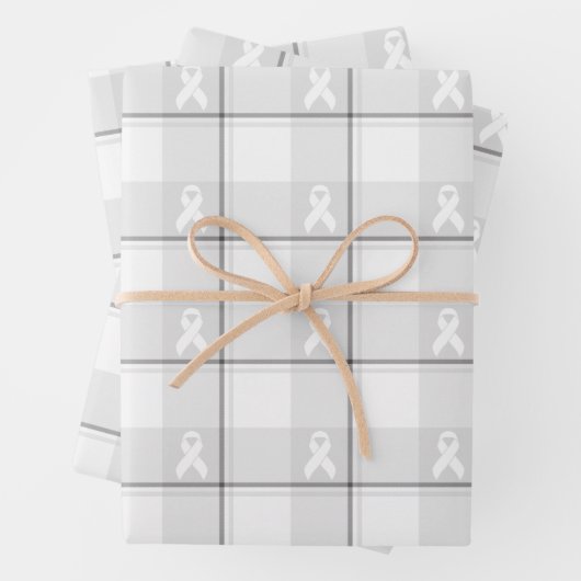 Lung Cancer Awareness Plaid Wrapping Paper White (In situ)