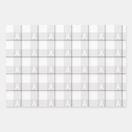 Lung Cancer Awareness Plaid Wrapping Paper White