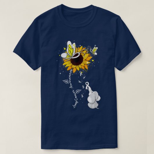 Lung Cancer Awareness Sunflower Elephant Mannen Vr T-shirt (Design voorkant)