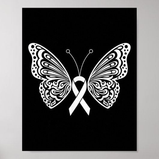 Lung Cancer Awareness White Ribbon Butterfly Wings Poster (Voorkant)