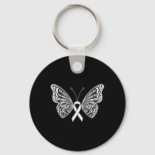 Lung Cancer Awareness White Ribbon Butterfly Wings Sleutelhanger