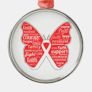 Lung Cancer Butterfly Collage of Words Metalen Ornament