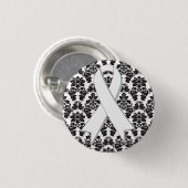 Lung Cancer Damask Pearl Ribbon Ronde Button 3,2 Cm (Voorkant /achterkant)
