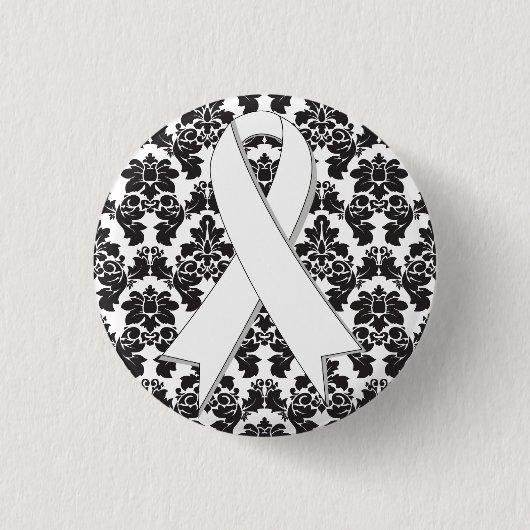 Lung Cancer Damask Pearl Ribbon Ronde Button 3,2 Cm (Voorkant)