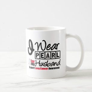 Lung Cancer ik Draag Pearl Ribbon voor mijn man Koffiemok