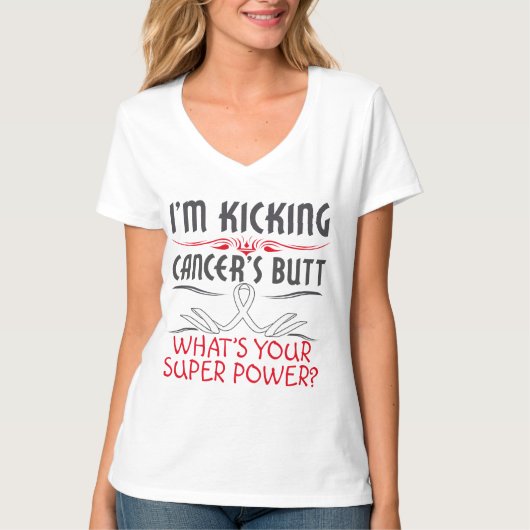Lung Cancer Kicking Cancer Butt Super Power T-shirt (Voorkant)