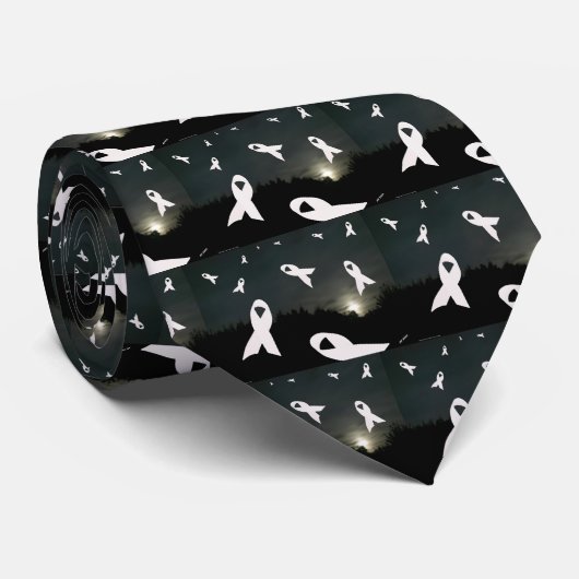 Lung Cancer Ribbons over een Night Sky Stropdas (Opgerold)