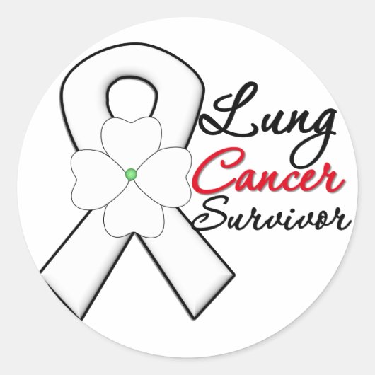 Lung Cancer Survivor Flower Ribbon Ronde Sticker (Voorkant)