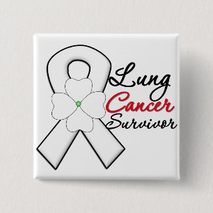 Lung Cancer Survivor Flower Ribbon Vierkante Button 5,1 Cm
