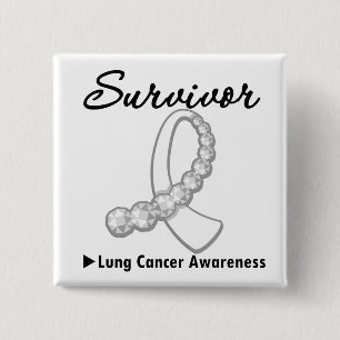 Lung Cancer Survivor Gemstone Ribbon Vierkante Button 5,1 Cm
