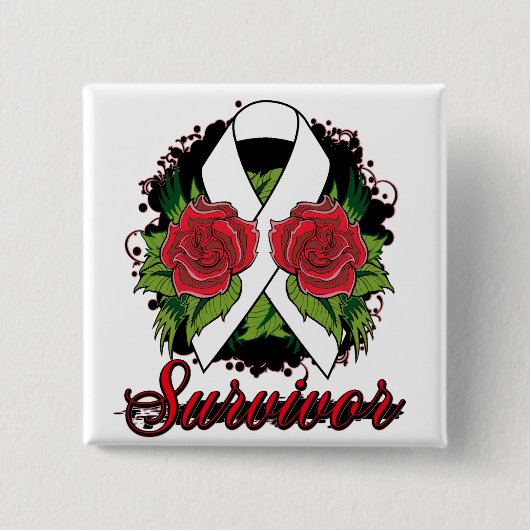 Lung Cancer Survivor Roos Tattoo Vierkante Button 5,1 Cm (Voorkant)