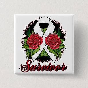 Lung Cancer Survivor Roos Tattoo Vierkante Button 5,1 Cm