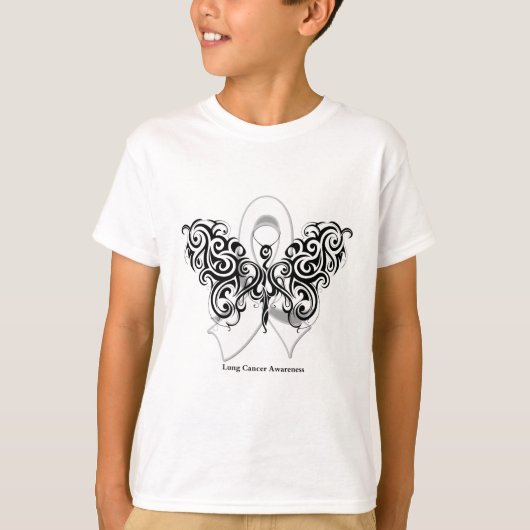 Lung Cancer Tribal Butterfly Ribbon T-shirt (Voorkant)