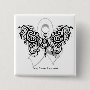 Lung Cancer Tribal Butterfly Vierkante Button 5,1 Cm