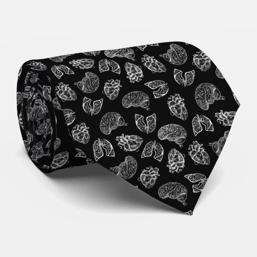 Lung Heart Brain - White on Black Stropdas (Opgerold)