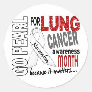 Lung Kanker Awareness Maand Pearl Ribbon 1.4 Ronde Sticker