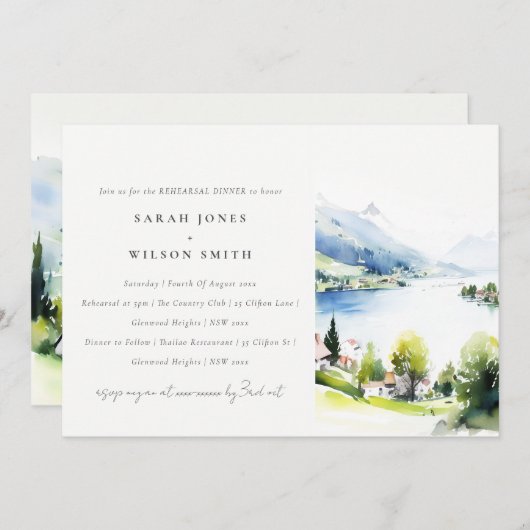 Lungern Switzerland Landscape Rehearsal Dinner Kaart (Voorkant / Achterkant)