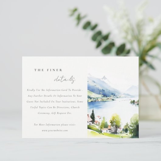 Lungern Switzerland Landscape Wedding Details Informatiekaartje (Staand voorkant)