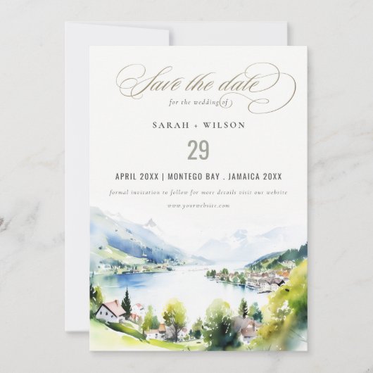 Lungern Switzerland Landscape Wedding Photo Save The Date (Voorkant)