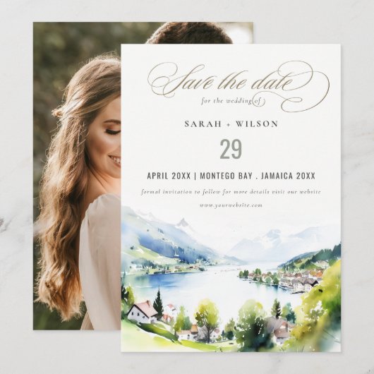 Lungern Switzerland Landscape Wedding Photo Save The Date (Voorkant / Achterkant)