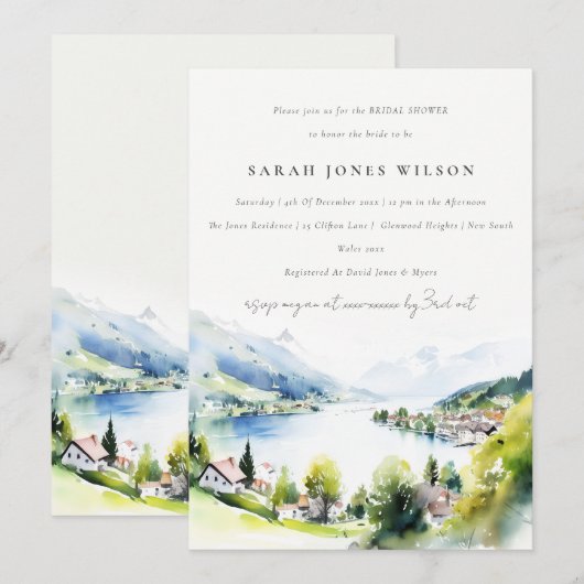 Lungern Switzerland Watercolor Bridal Shower Kaart (Voorkant / Achterkant)