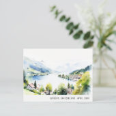 Lungern Switzerland Watercolor Landscape Travel Feestdagenkaart (Staand voorkant)