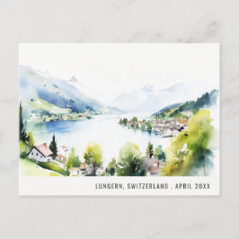 Lungern Switzerland Watercolor Landscape Travel Feestdagenkaart